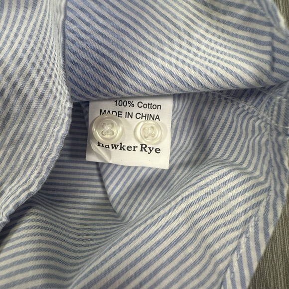 Hawker Rye Shirt Mens Long Sleeve Blue White Strips Button Up Regular Fit Medium - Picture 4 of 4